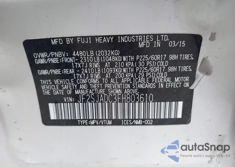 2015 Subaru Forester 2.5I Premium из США, поврежденный, VIN JF2SJADC3FH803610